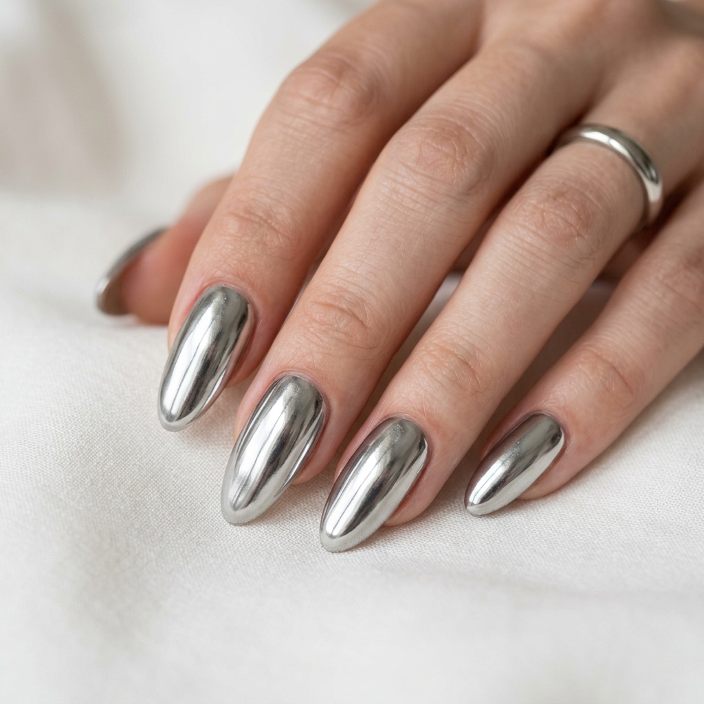 Metallic Liquid Silver Tırnak Tasarımı